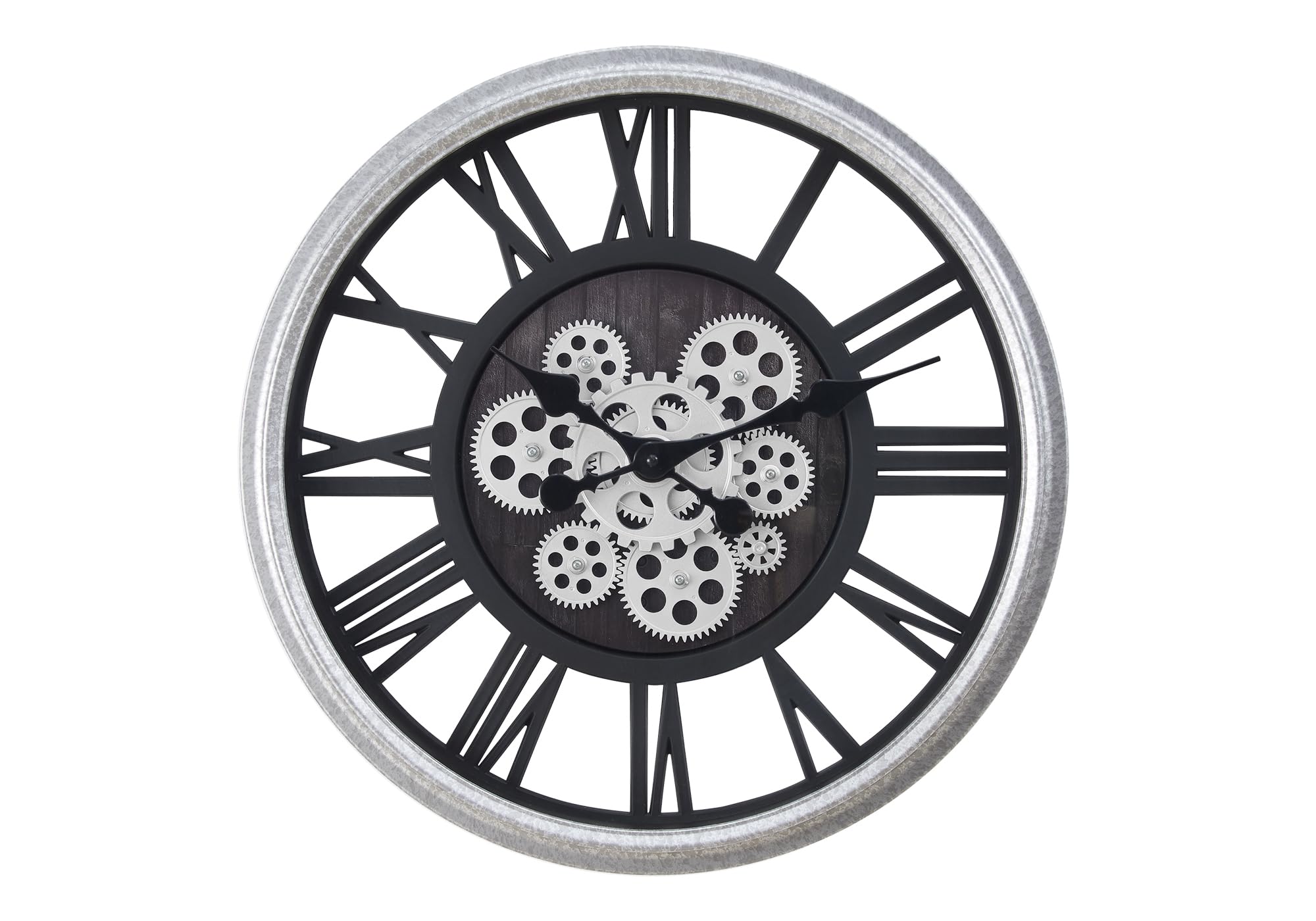 Monarch Specialties I 9058 Clocks, 20' Round, Gear Mechanism, Wall Clock, Black, Silver, Transitional