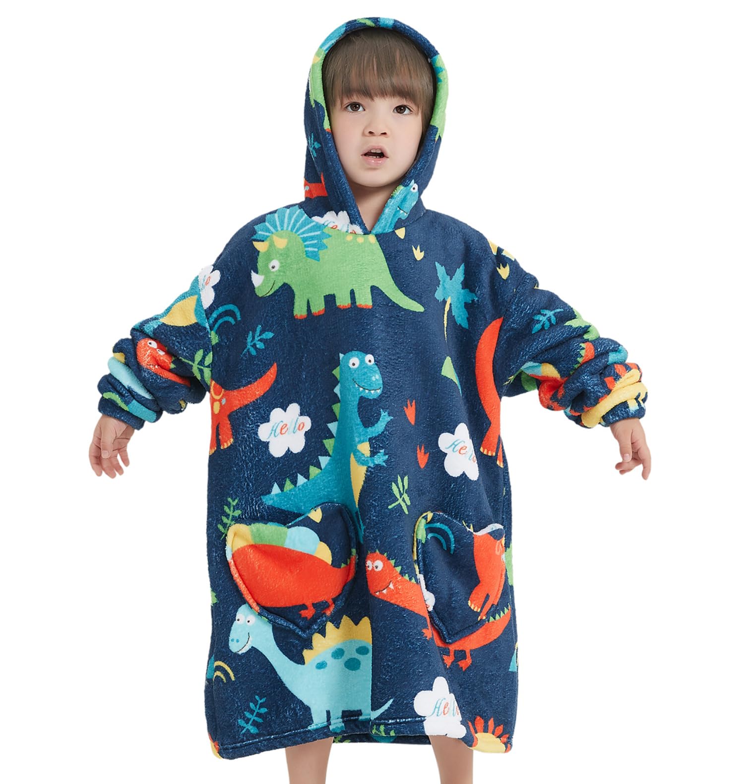 Fiosnow Glow In The Dark Dinosaur Blanket Hoodies For Kids Toddler 2-6Yr Oversize Wearable Blanket Hoodies For Boys Girls