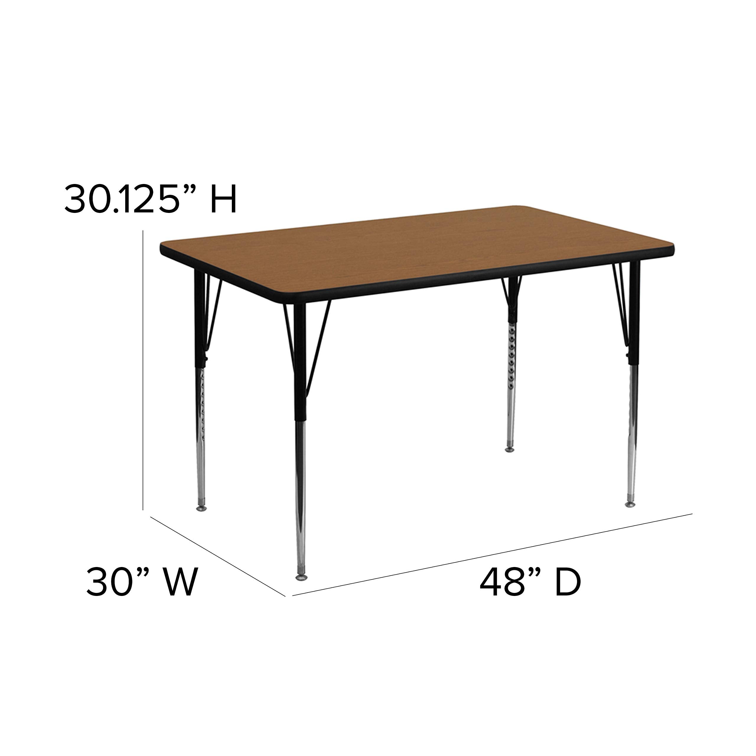 Flash Furniture Wren 30''W x 48''L Rectangular Oak Thermal Laminate Activity Table - Standard Height Adjustable Legs