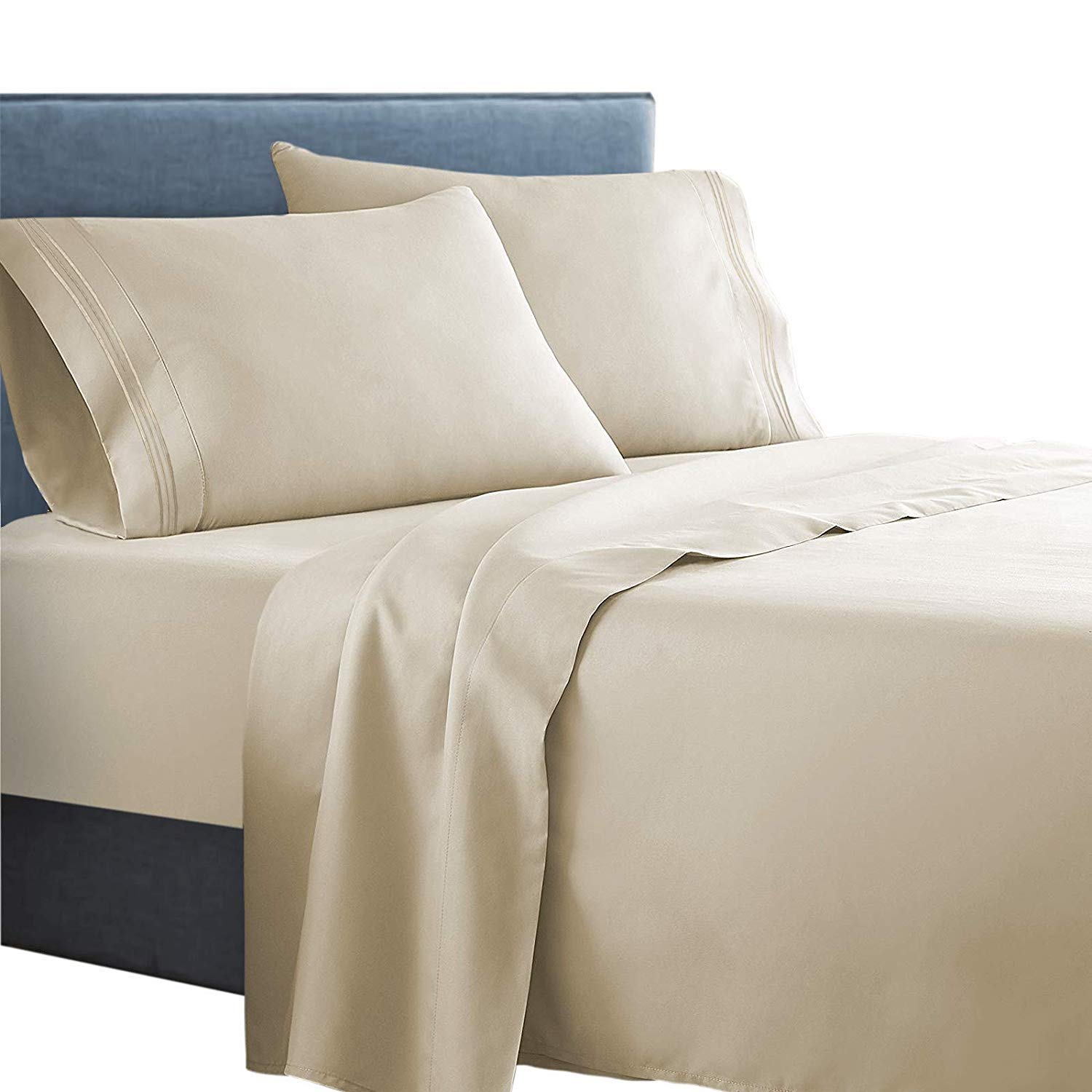 Clara Clark  Supreme 1500 Collection 5Pc Bed Sheet Set - Split King Size, Beige Cream