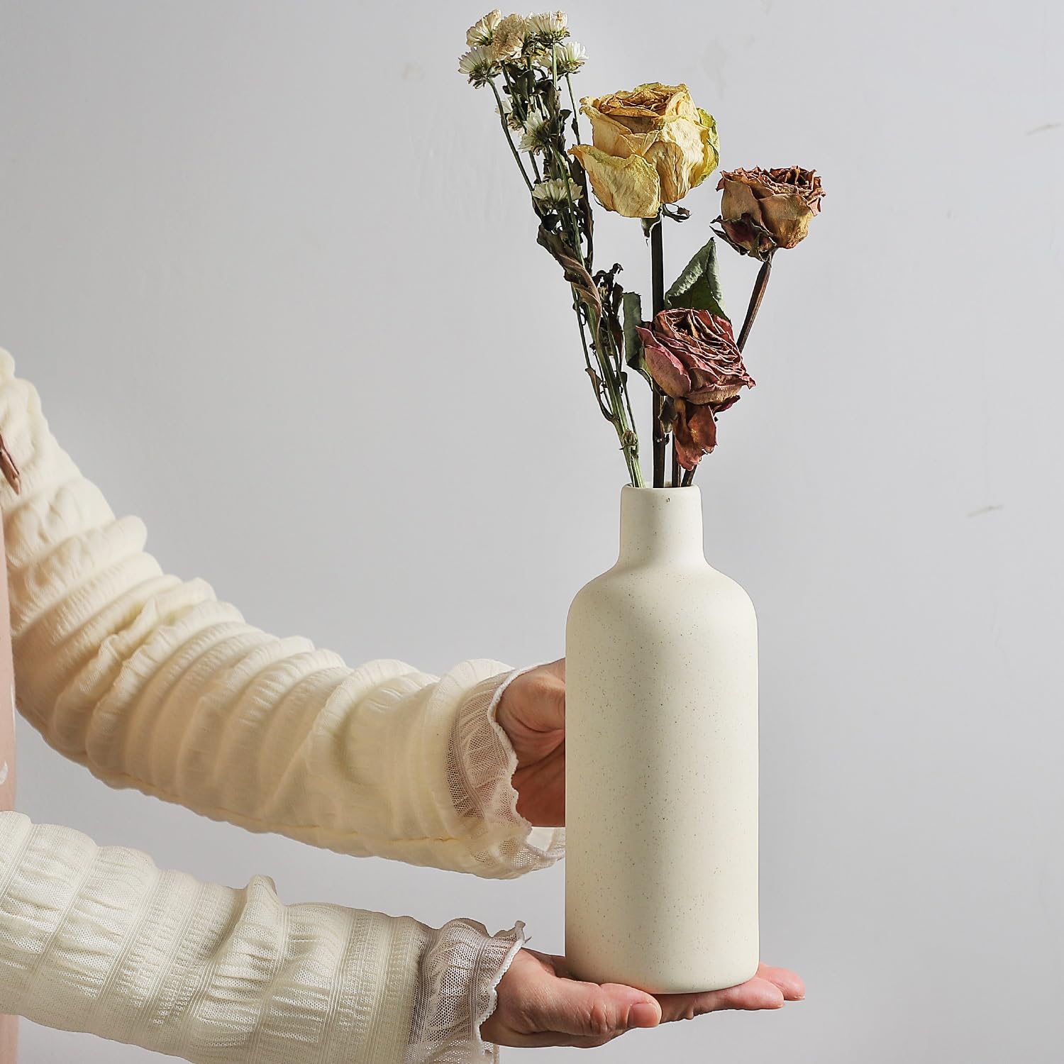 Cemabt Beige Ceramic Vase Set - 4 Small Vases For Flowers, Unique Flower Vases For Centerpieces, Decorative Modern Vases For Hom
