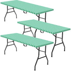3 Pcs Plastic Picnic Table Cover Checkered Tablecloth Fitted Rectangular Table Cloth 30 X 72 Inch Vinyl Waterproof Flannel Backed With Elastic Rim For Indoor Outdoor Picnic Party(Green And White)