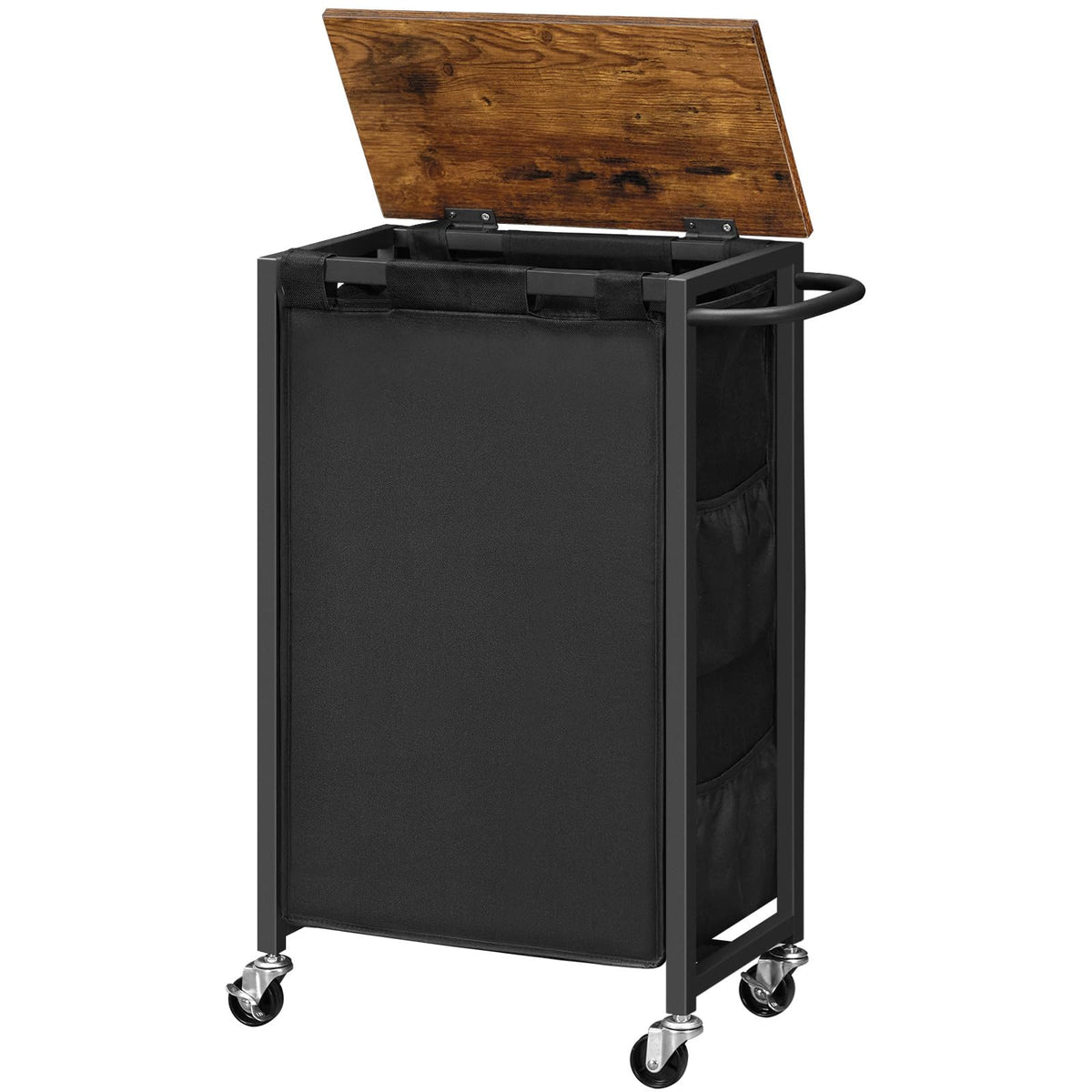 HOOBRO Slim Laundry Hamper with Lid, 11Gal Rolling Laundry Basket with Wheels, Laundry Sorter with Side Pockets and Handle, Oxfo