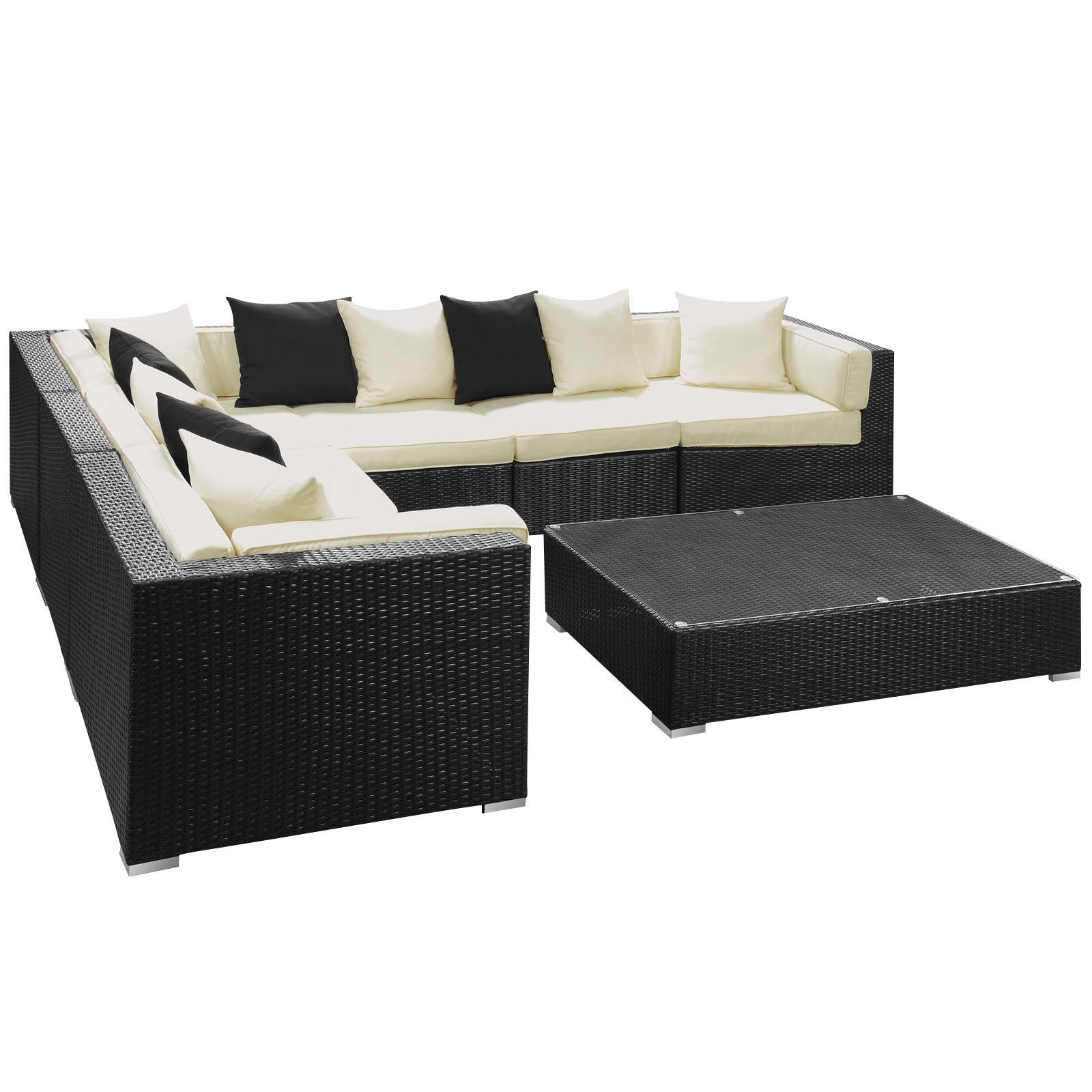 Lexmod Dreamscape 7-Piece Outdoor Wicker Patio Sectional Sofa Set, Espresso White