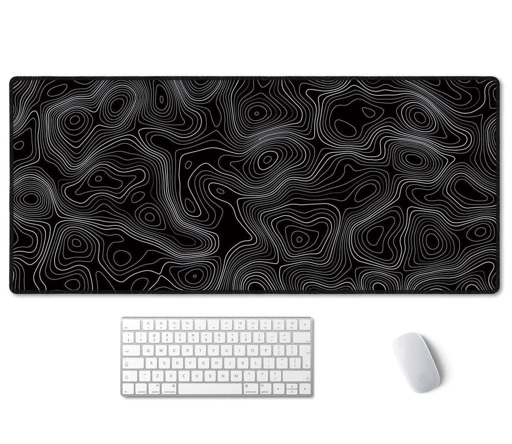 Ssoiu Black Topographic Extended Gaming Mouse Pad Xxl Artso Large Keyboard Mat Long Mousepad Desk Decor Writing Pad Non Slip Rub