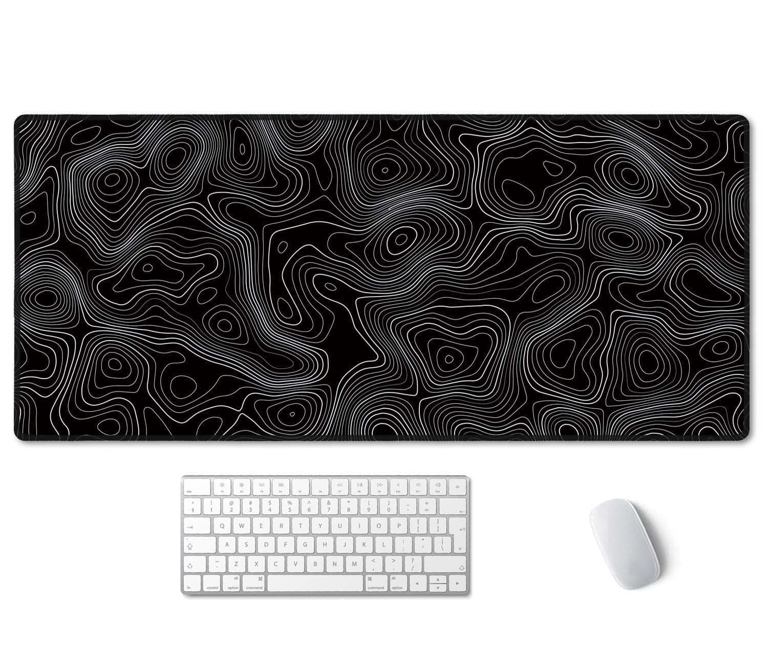 Ssoiu Black Topographic Extended Gaming Mouse Pad Xxl Artso Large Keyboard Mat Long Mousepad Desk Decor Writing Pad Non Slip Rub