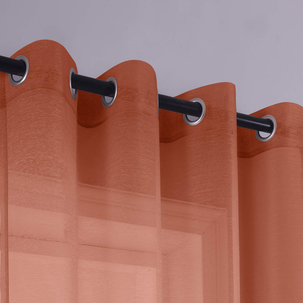 Koufall 2 Panels Grommet Faux Linen Sheer Curtains-Terracotta-52X45