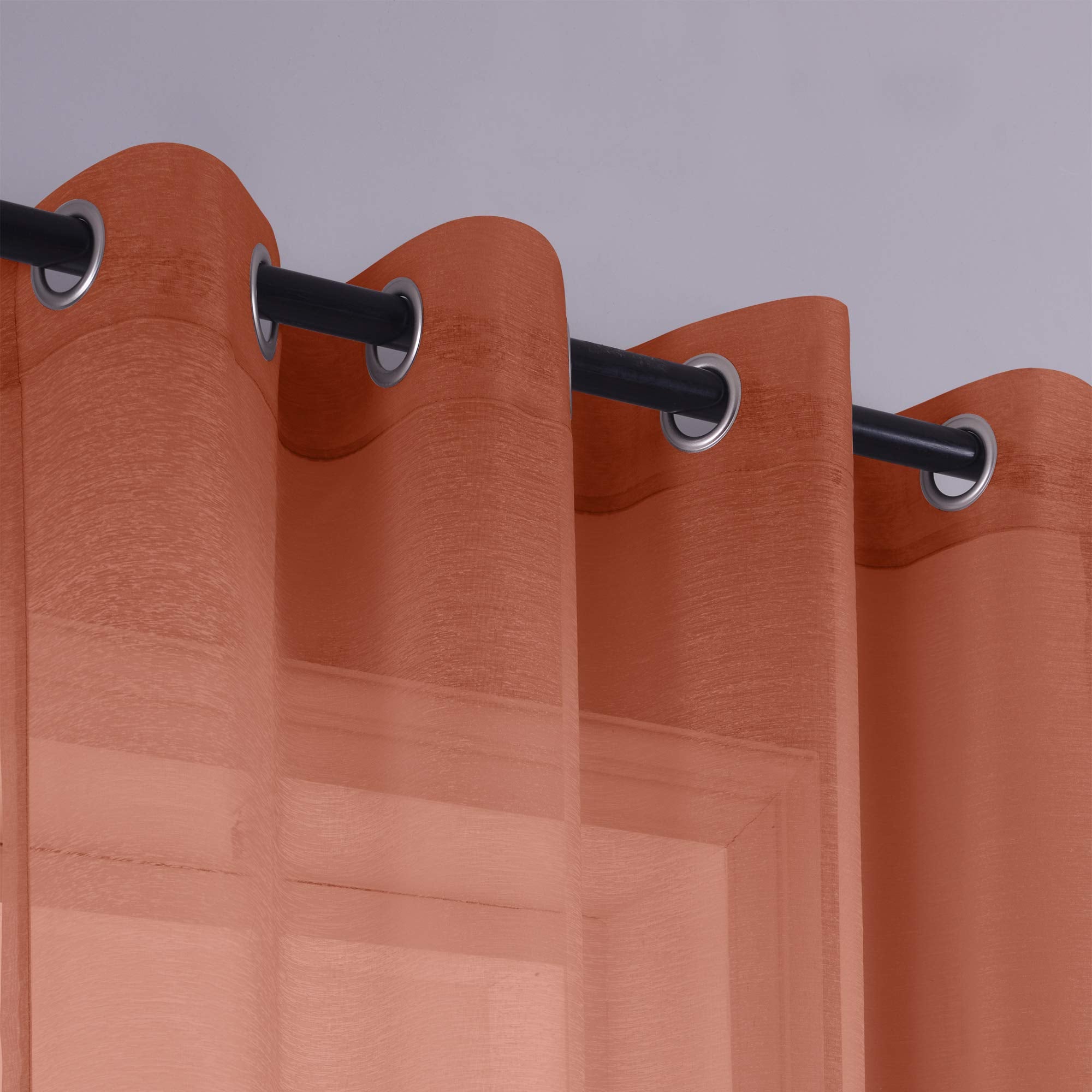 Koufall 2 Panels Grommet Faux Linen Sheer Curtains-Terracotta-52X45