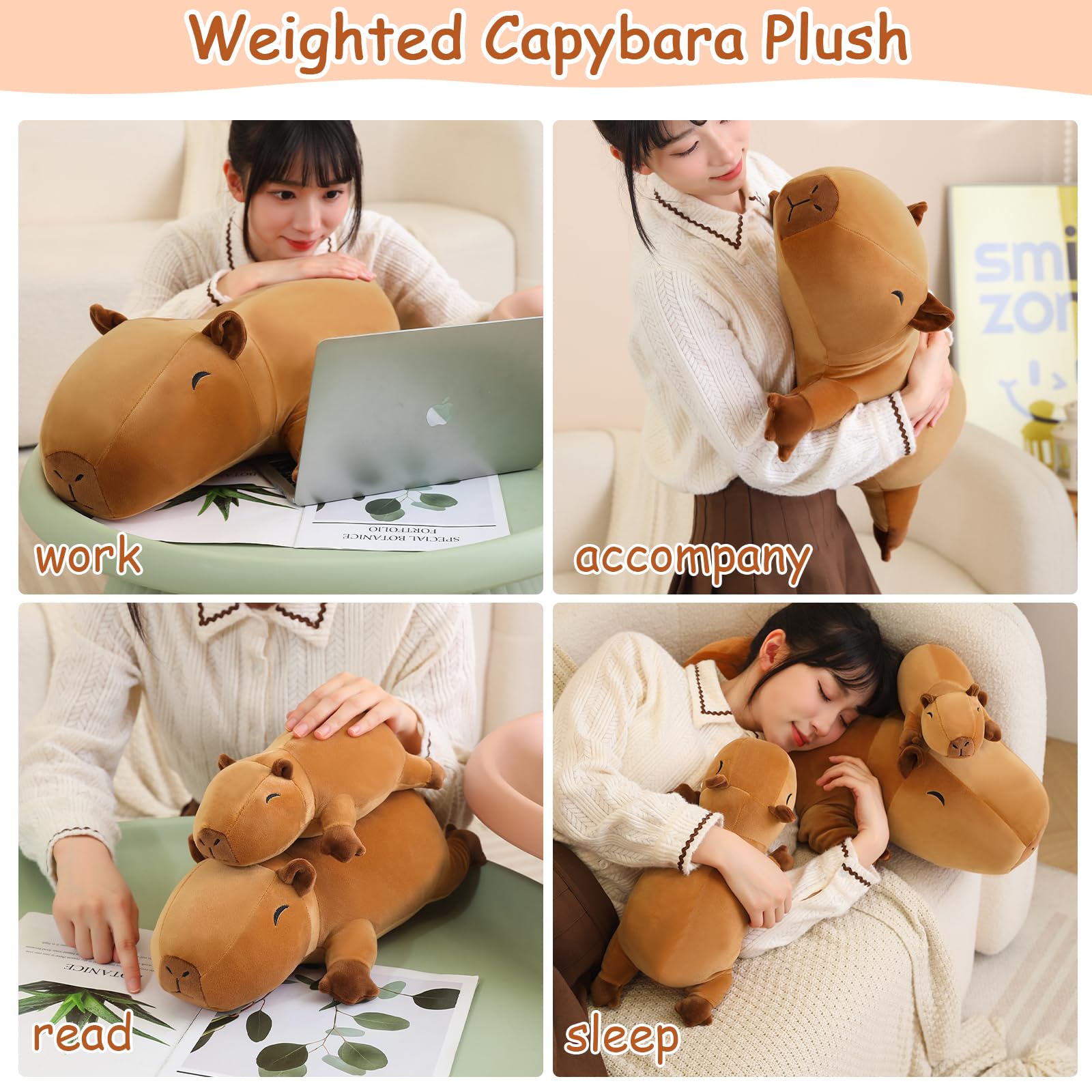 Sqeqe Weighted Capybara Plush, Weighted Capybara Stuffed Animal For Anxiety, Cute Capybara Plushies Soft Capybara Pillow Toy Gif
