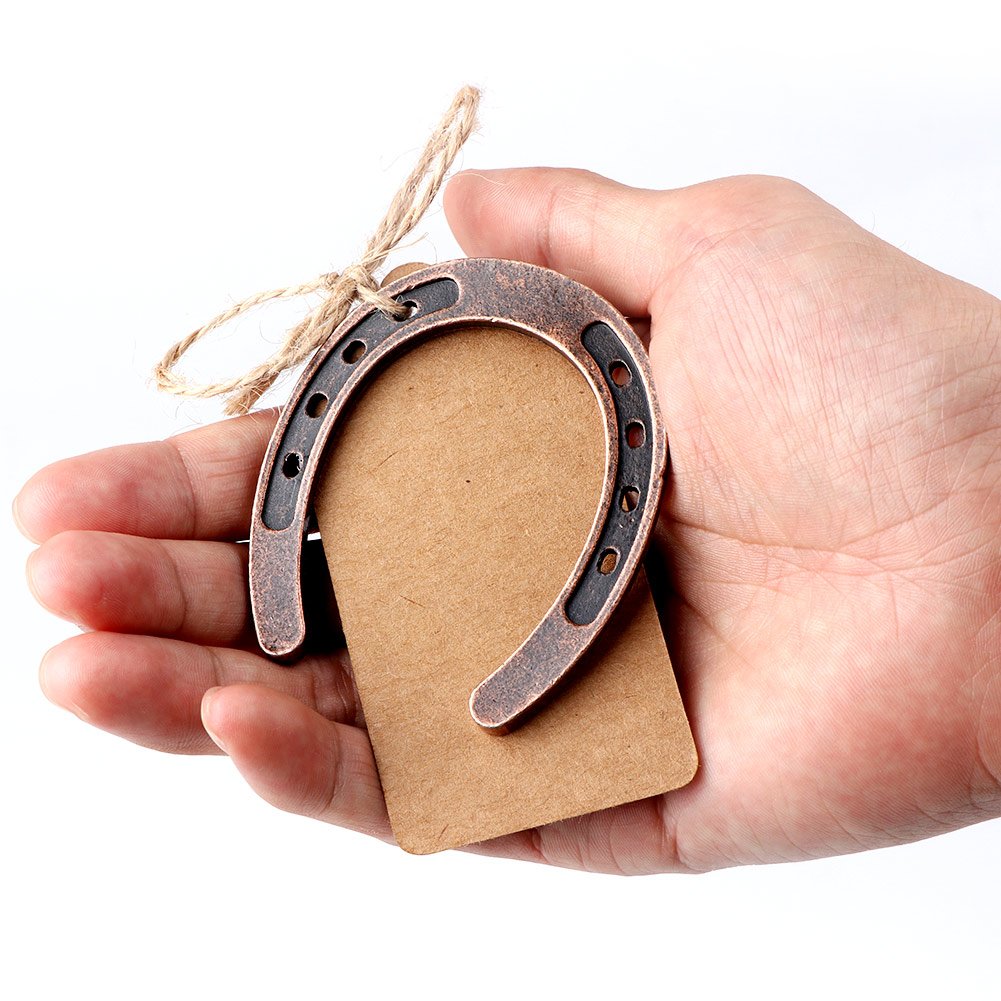 Ourwarm 10Pcs Good Lucky Horseshoe Wedding Favors With Kraft Tags Rustic Horseshoe Gifts For Vintage Wedding Party Decorations