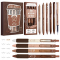 Whaline 10Pcs Cute Coffee Pens Retractable Quick Dry Gel Ink Pens 0.5Mm Fine Point 9Pcs Black Ink 1Pcs Highlighter Smooth Writin