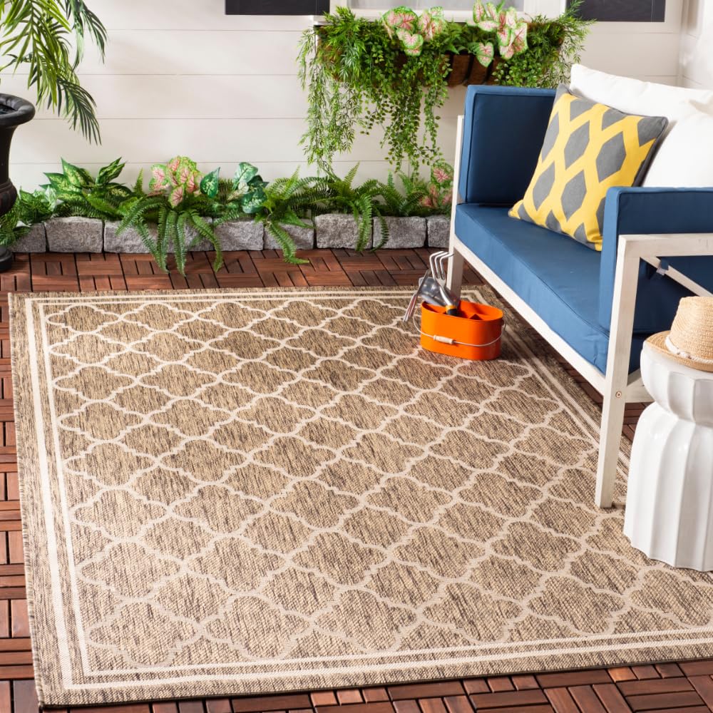 SAFAVIEH Courtyard Collection Area Rug - 53 x 77, Brown & Bone, Trellis Design, Non-Shedding & Easy Care, Indoor/Outdoor & Was