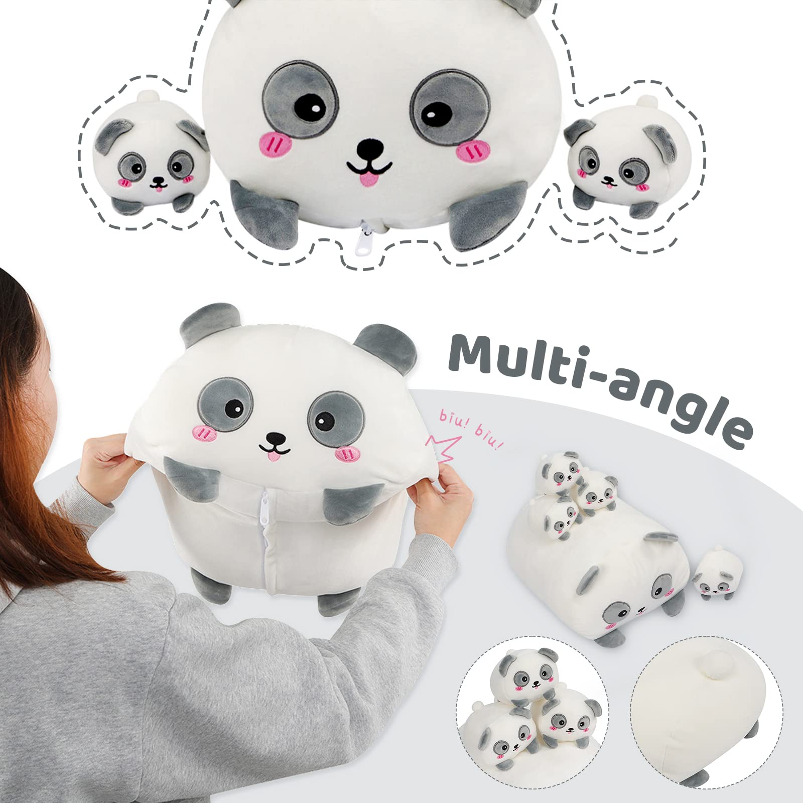 Aixini Cute Panda Mommy Stuffed Animal With 4 Little Baby Pandas Plush, Super Soft Cartoon Hugging Toy Gifts For Bedding, Kids S