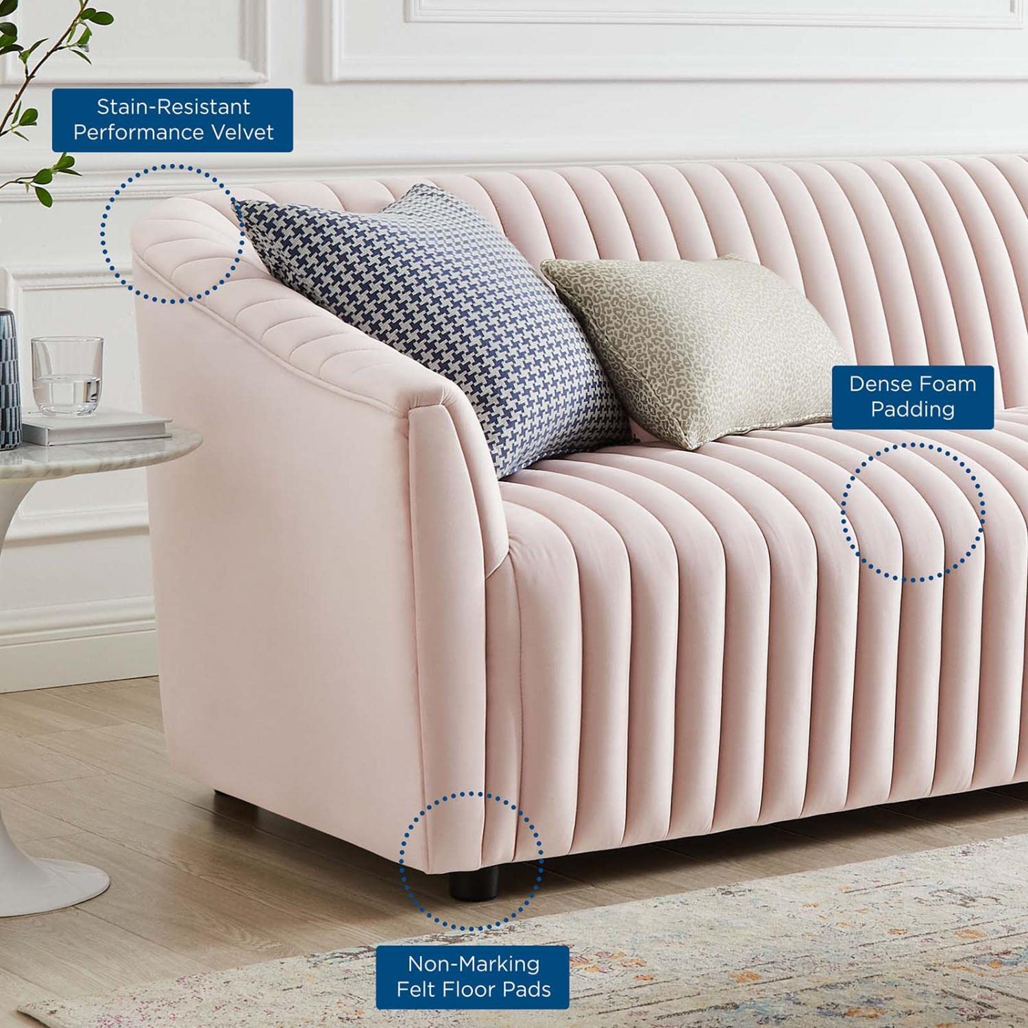 Modway Announce Velvet Channel Tufted Sofa With Pink Finish Eei-5053-Pnk