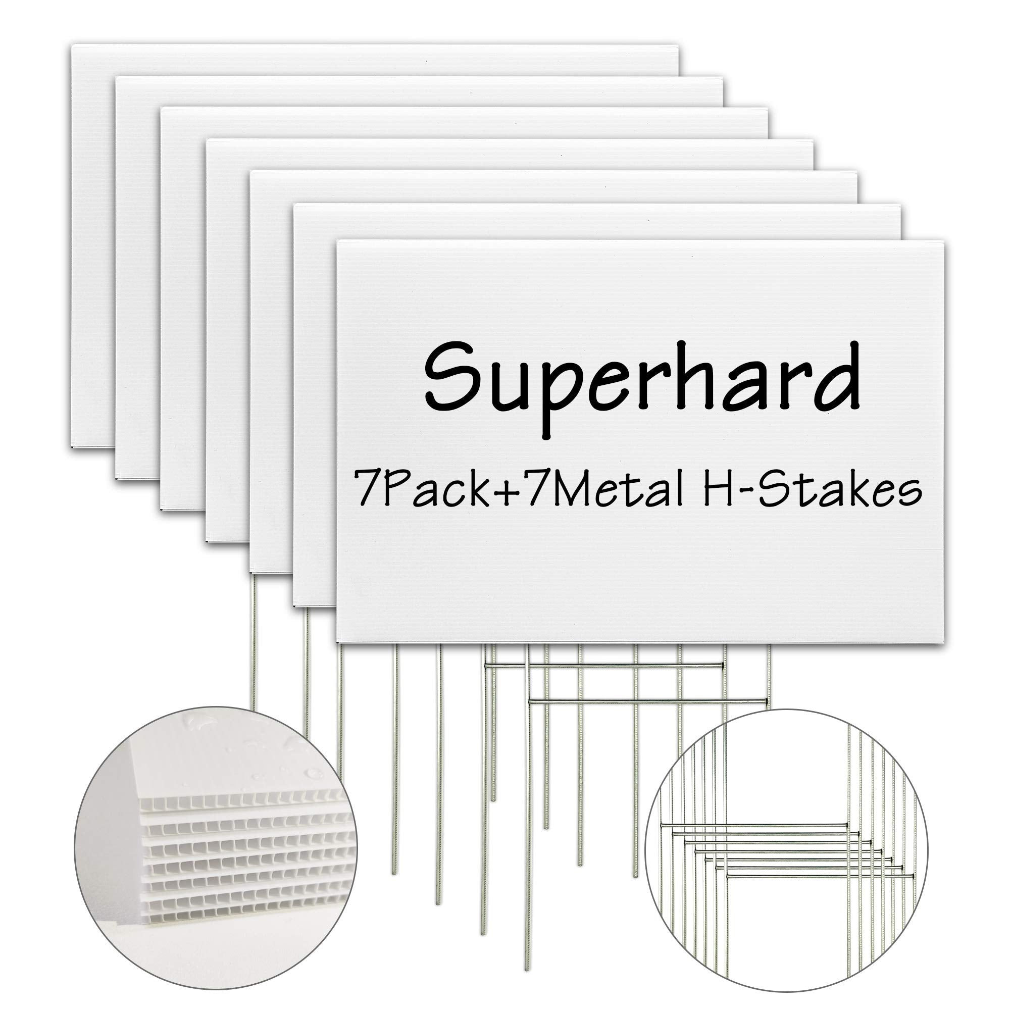 Blank Yard Signs With Stakes, 7 Pack 18 X 12 Inches White Plastic Yard Lawn Sign For Happy Birthday,Garage Sale Signs, Rent, Gui