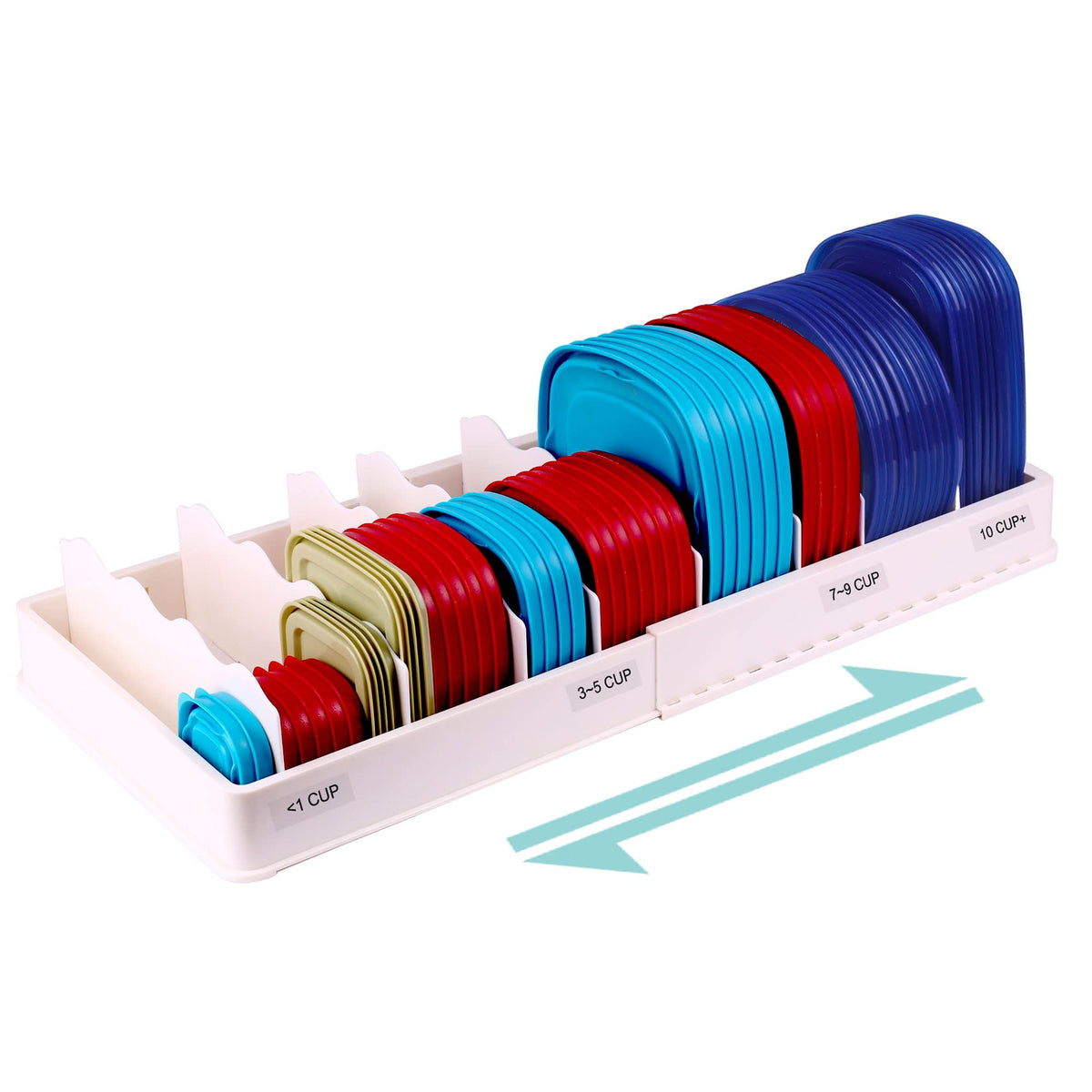 Swommoly Expandable Food Storage Container Lid Organizer, Includes 8 Adjustable Dividers, 30 Preprinted And Blank Writable Label