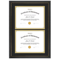 Golden State Art, Double 8.5x11 Diploma Frame, Solid Wood Black with Gold Trim Certificate Frame, Frames for two 8.5x11 Diploma/
