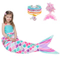 Mermaid Tail Blanket - Wearable Mermaid Soft Blanket With Glitter Stars Sequin Hairpin Bracelet For Girls Teens Pink Soft Flanne