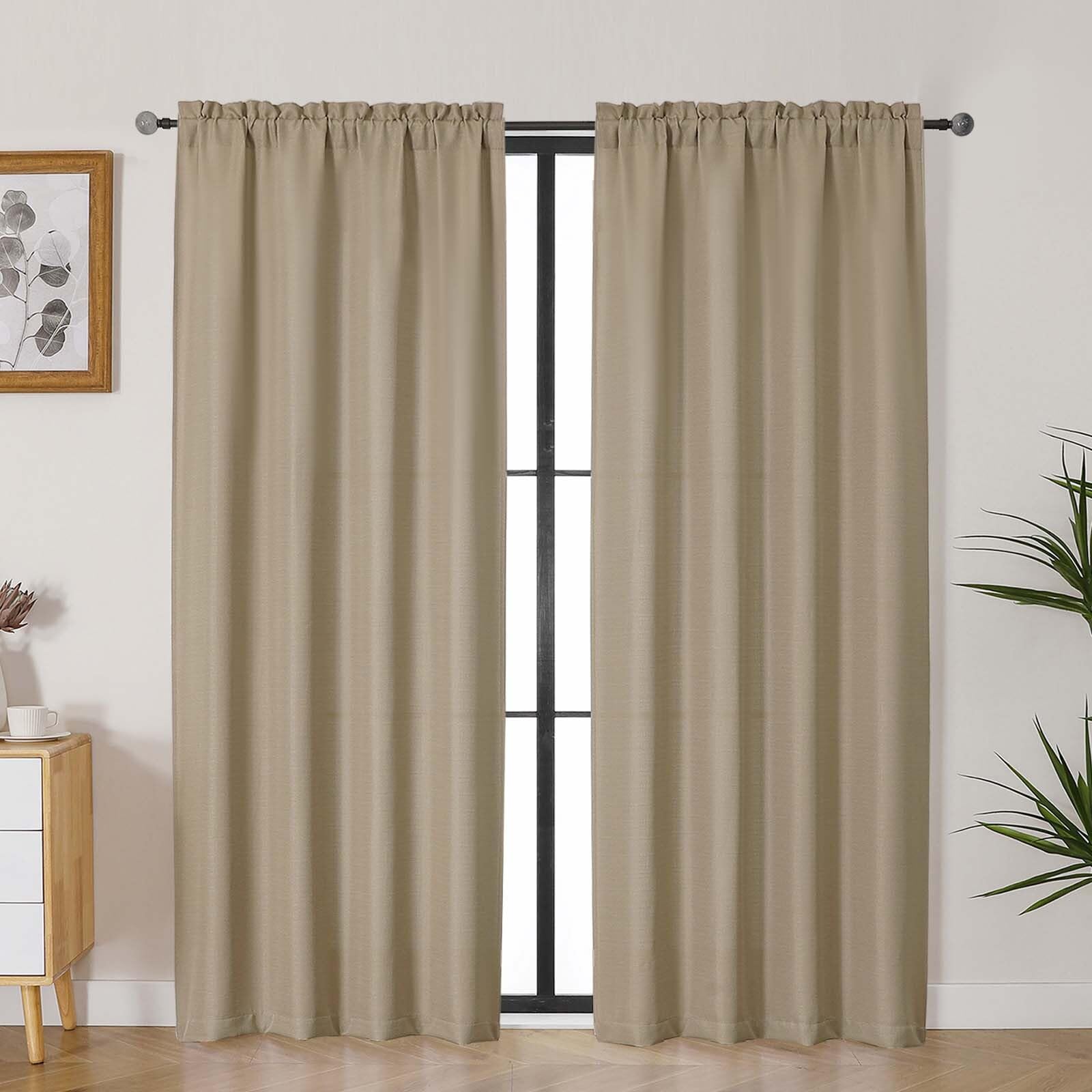 Lecloud Bessie Camel Curtains 72 Inches Long 2 Pcs, Rod Pockets Light Filtering Faux Linen Textured Living Room Curtains for Bed