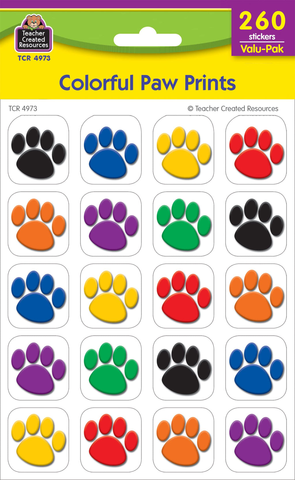 Teacher Created Resources Colorful Paw Print Stickers Value Pack (4973)