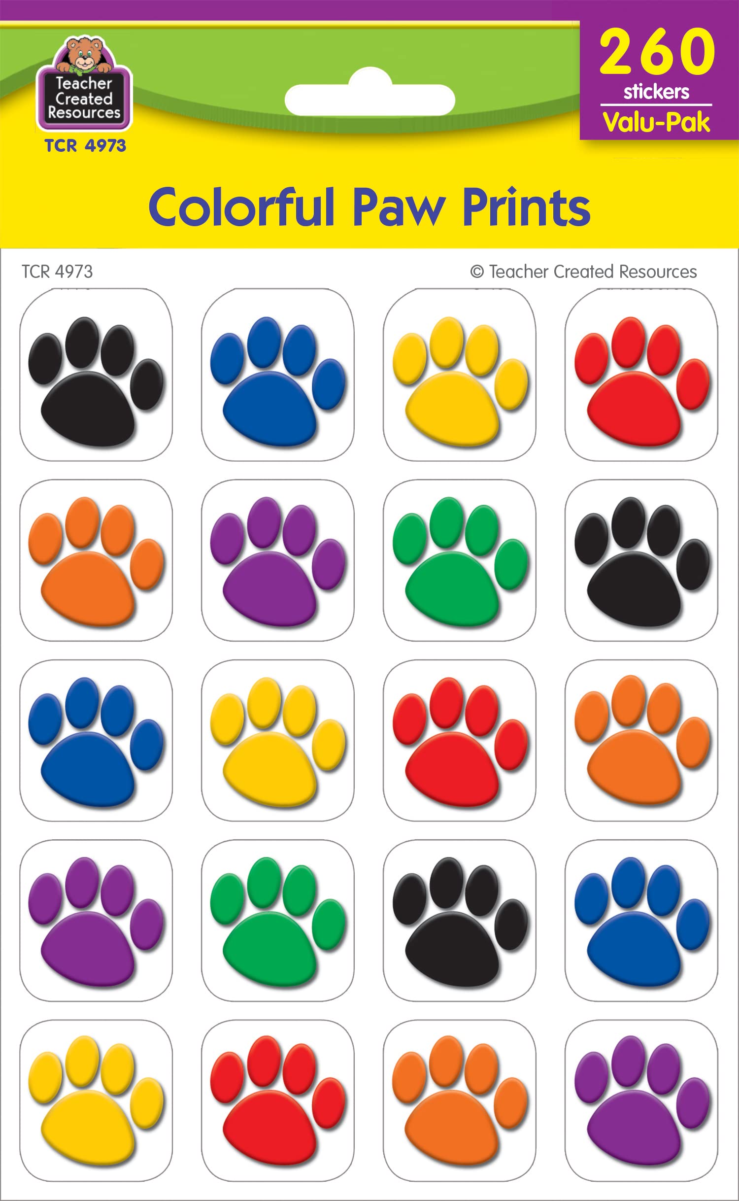 Teacher Created Resources Colorful Paw Print Stickers Value Pack (4973)