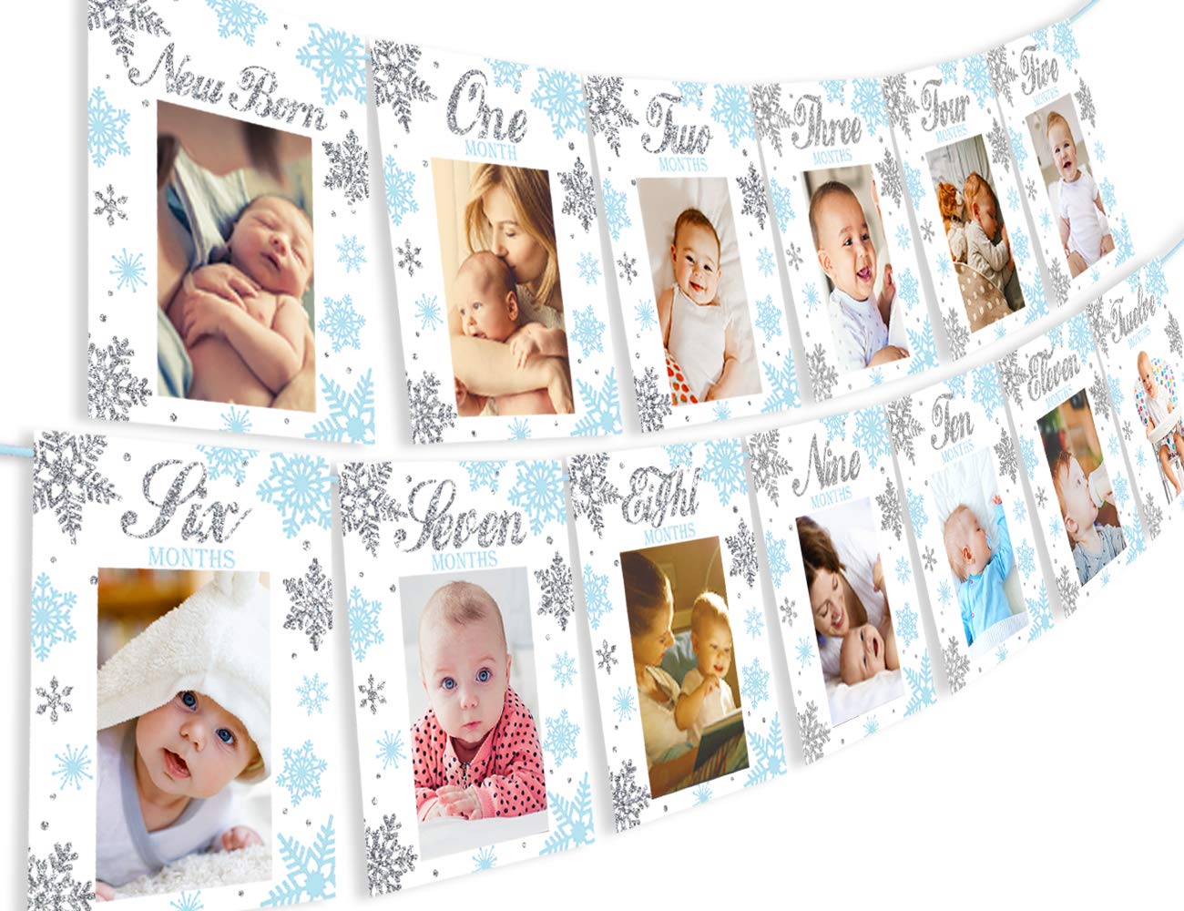 Winter Onederland Birthday Decorations Snowflake First Birthday Photo Banner - Milestone, Monthly Newborn to 12 Months Banner Cl