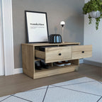 Uranus Storage Bench, 2 Drawers, 2 Open Shelves, Light Oak