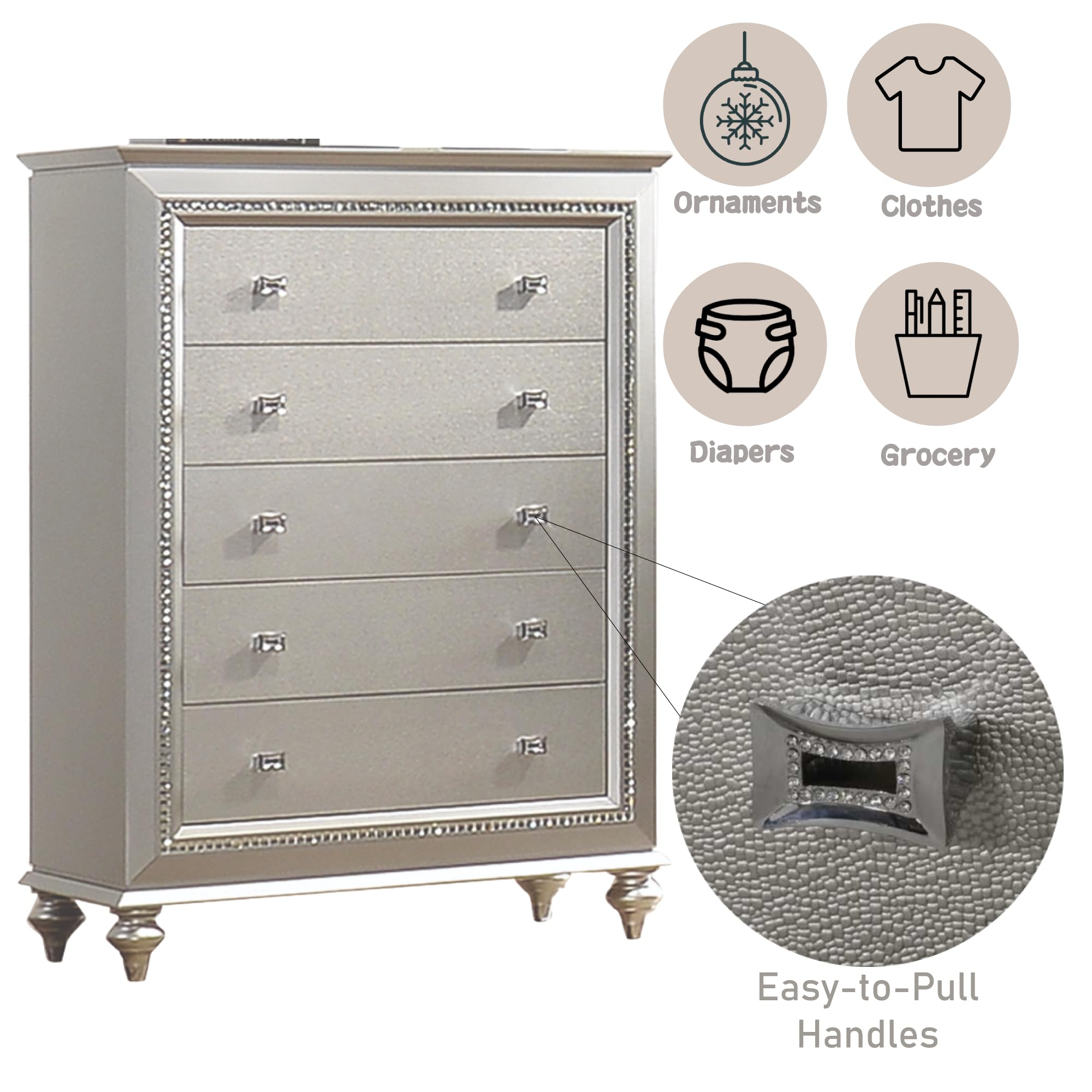 Acme Kaitlyn 5-Drawer Wooden Chest in Champagne White