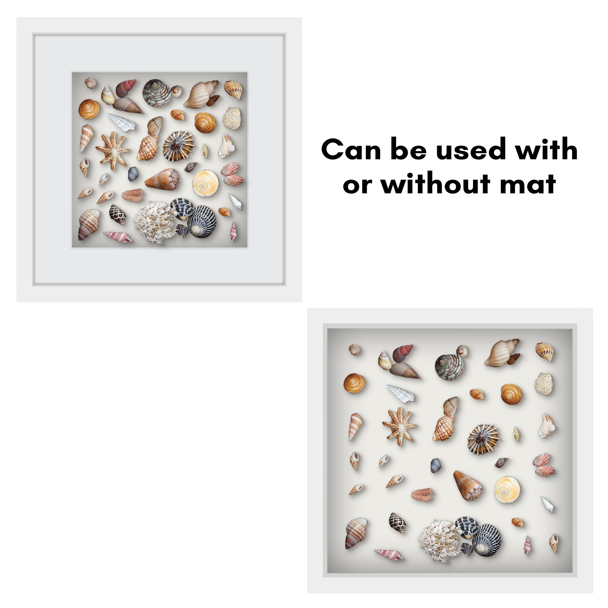 Americanflat 12X12 Shadow Box Frame With Shatter-Resistant Glass - Use As 10X10 Frame With Mat Or 12X12 Frame Without Mat - Silh