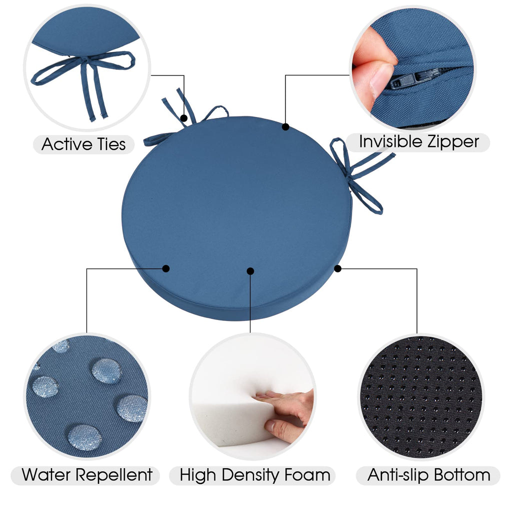 Gueglsa Indoor Outdoor Round Chair Cushions 15 Inch, Waterproof Bistro Seat Cushion With Ties ,Non Slip Circle Stool Chair Pads