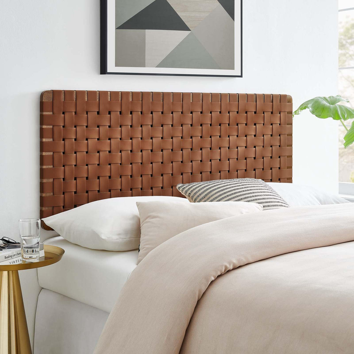 Modway Sparta Vegan Leather Weave Full Headboard in Walnut Brown, Faux Leather Full Headboard Only with Wall Mount Design, Double Headboard for Teenager's Bedroom, Guest Room or Small Bedroom