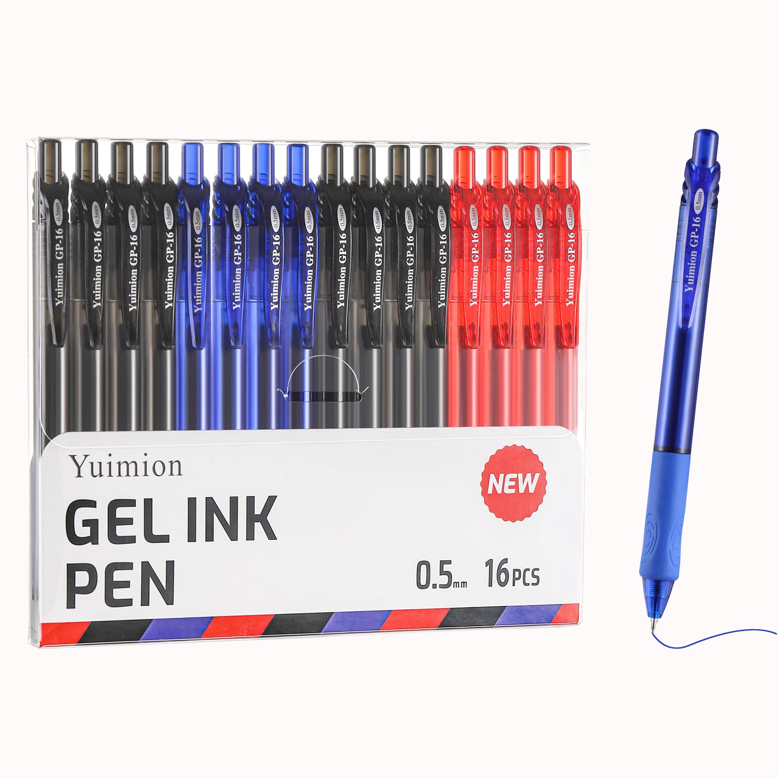Yuimion 16 Pcs Retractable Gel Pens Fine Point (0.5Mm) Rollerball Pens For Smooth Writing (Black&Red&Blue Ink) For Women Men Jou
