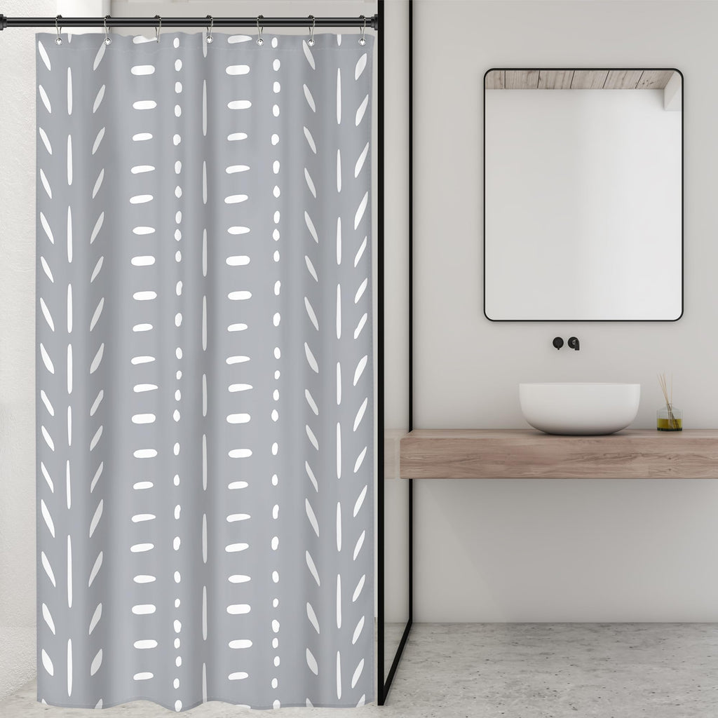 Riyidecor Stall Small Boho Gray Half Size Shower Curtain Chevron Herringbone Striped Geometric 36Wx72H Inch Single Narrow Tiny W