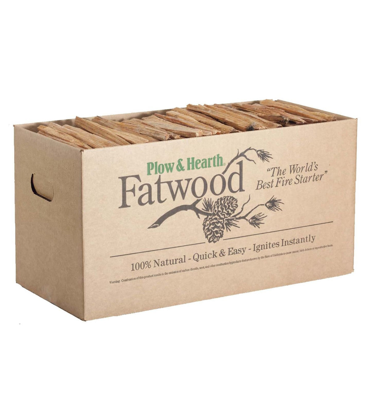 Plow & Hearth Boxed Fatwood Fire Starter All Natural Organic Resin Rich Eco Friendly Kindling Sticks For Wood Stoves Fireplaces