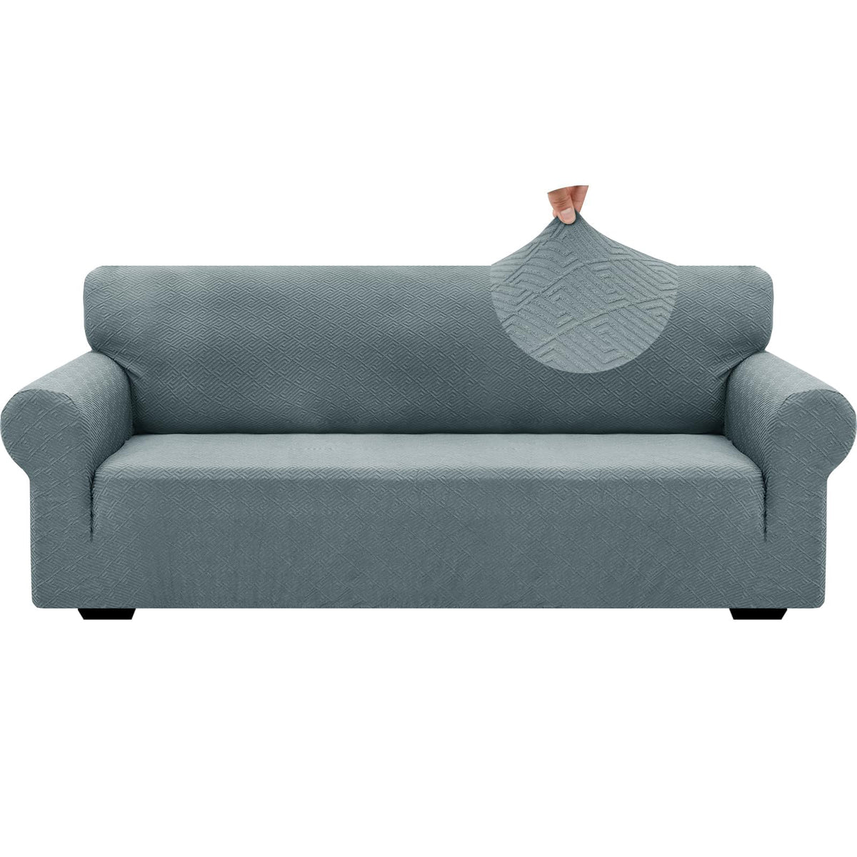 Znsayotx 1 Piece Jacquard Couch Covers For 3 Cushion Couch Living Room High Stretch Sofa Cover Pets Dogs Friendly Anti Slip Thickened Slipcovers Furniture Protector (Large, New Pattern Light Grey)