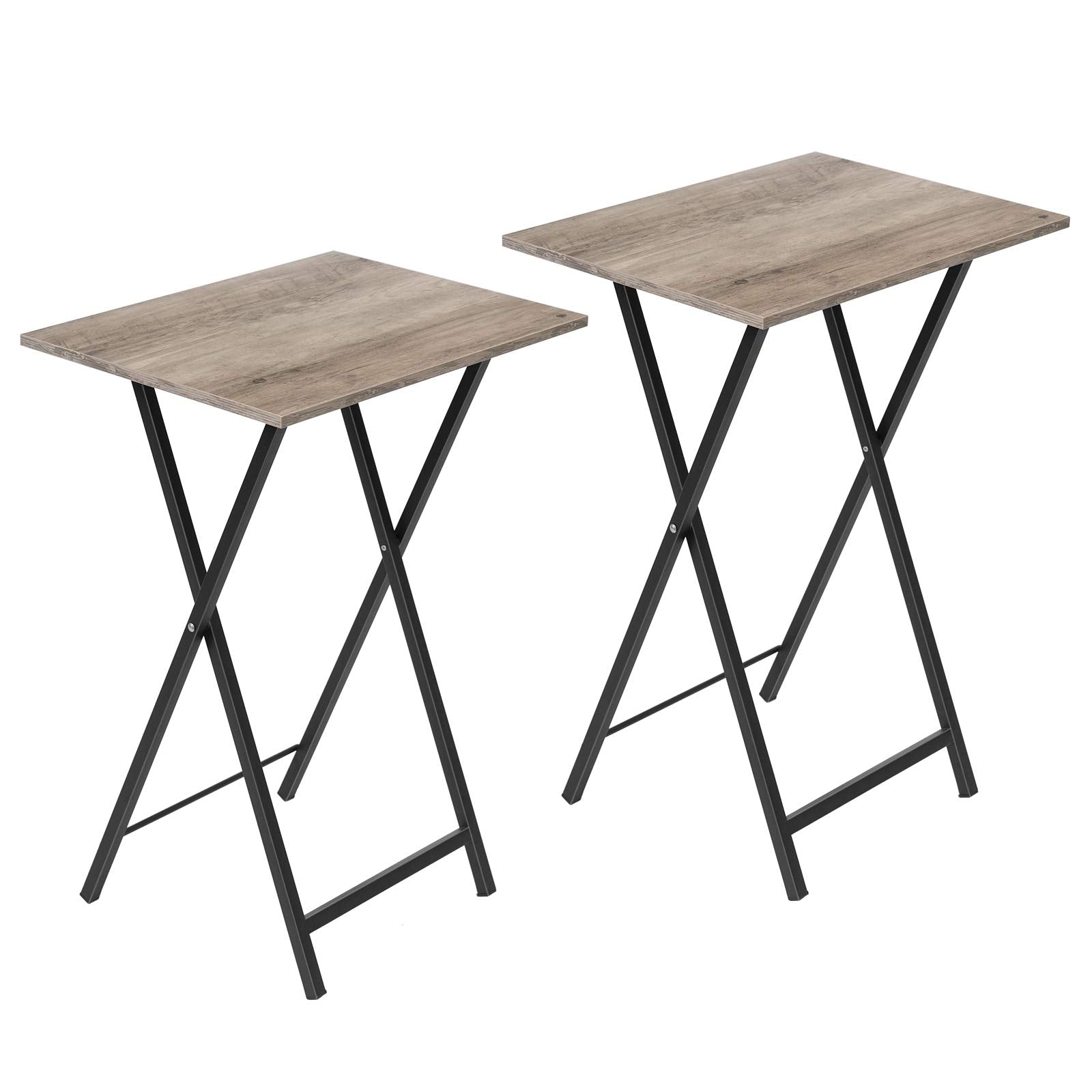 Hoobro Folding Tv Tray Tables, Set Of 2 Side Table For Small Space, Industrial Snack Tables For Eating At Couch, Stable Metal Frame, Easy Assembly, Space Saving, Greige And Black Bg25Bz01
