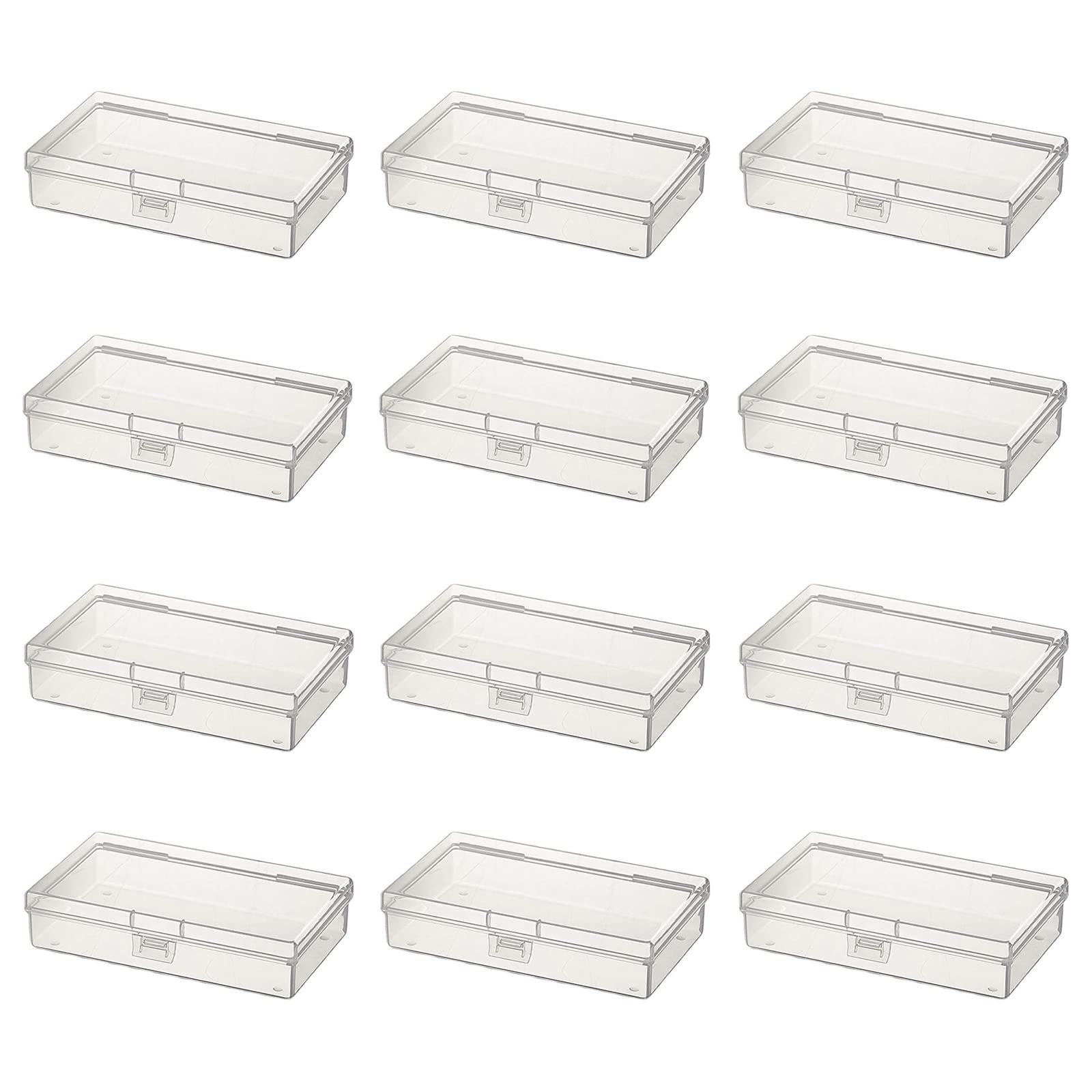 LJY 12 Pieces Rectangular Empty Mini Clear Plastic Organizer Storage Box Containers with Hinged Lids (5.3 x 3.1 x 1.2 inch, Tran