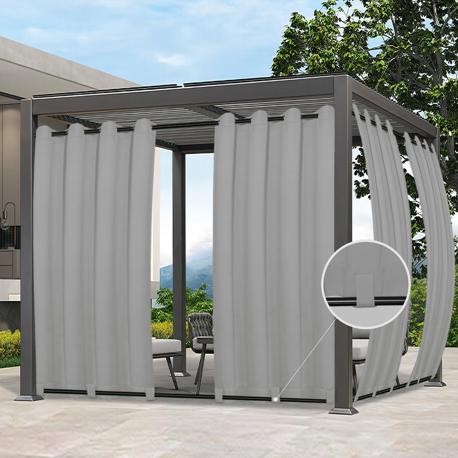 Easy-Going Outdoor Curtains Waterproof Windproof Weatherproof Curtain For Patio, Cabana, Porch, Pergola And Gazebo, Grommet Top