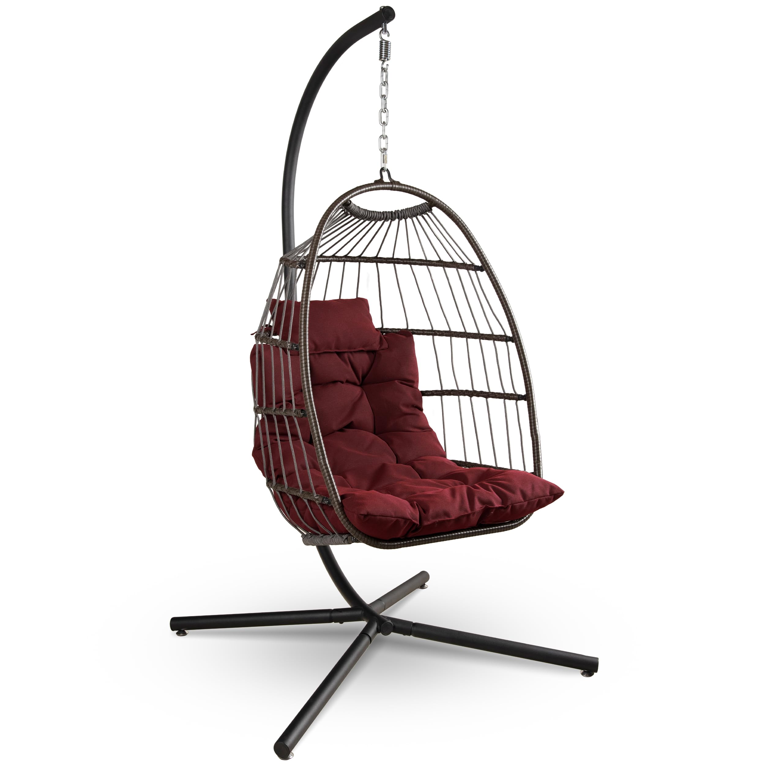 Serenelife Hanging Egg Chair With Stand - Up To 550 Lbs Of Capacity - Beautiful Swinging Basket Chair With Base Made From Wicker