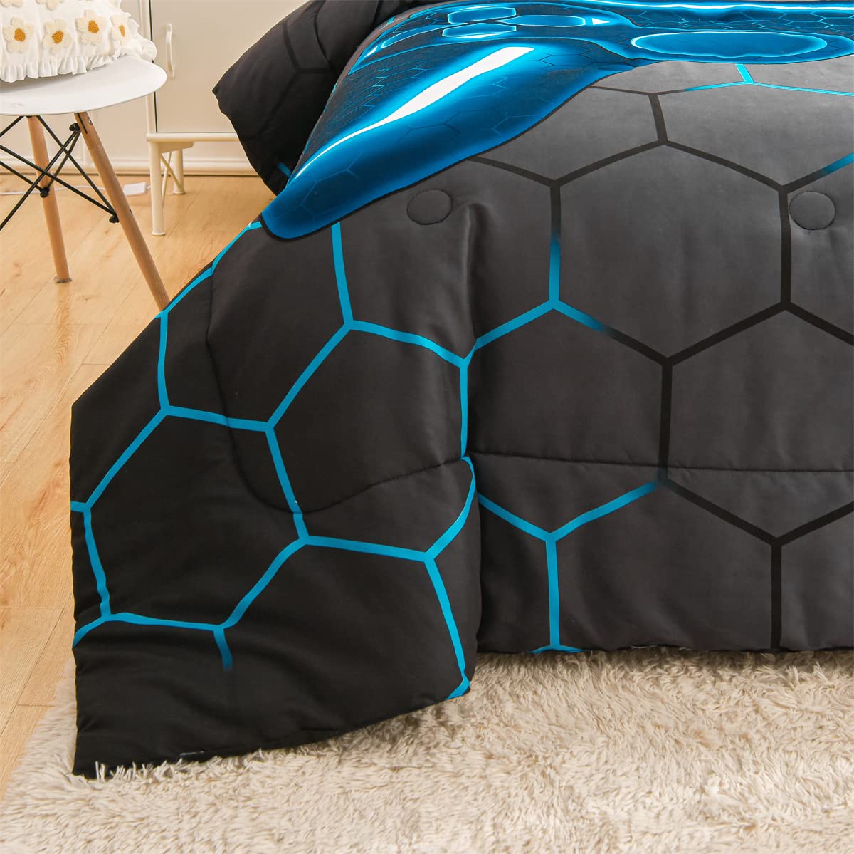 Ntbed Game Console Comforter Set For Boys Kids Teens,5 Pieces Gaming Geometric Bed In A Bag,Lightweight Microfiber Gamer Bedding