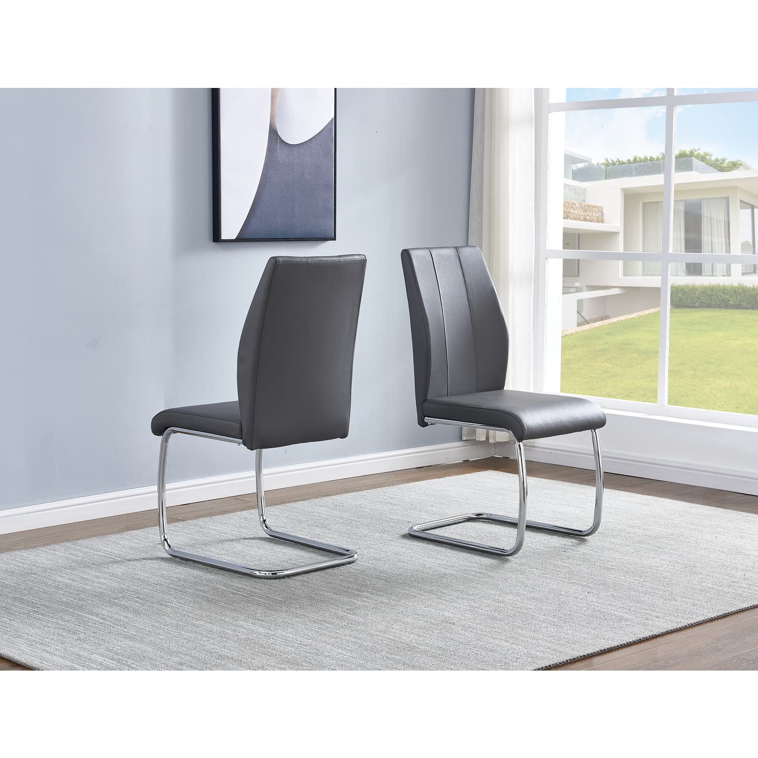 Best Master Furniture Upholstered Contemporary Faux Leather Side Chairs (Set of 2) Grey