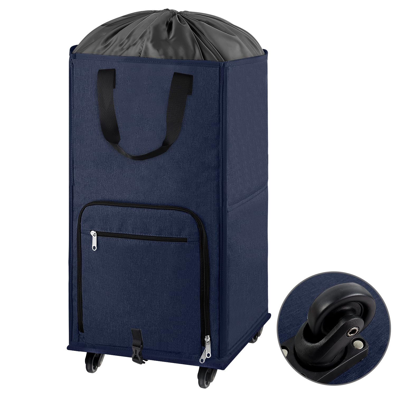 Bukere Large Rolling Laundry Basket, Laundry Hamper with Wheels, 4 Casters and 2 Handles, Collapsible Freestanding Wheeled Laund