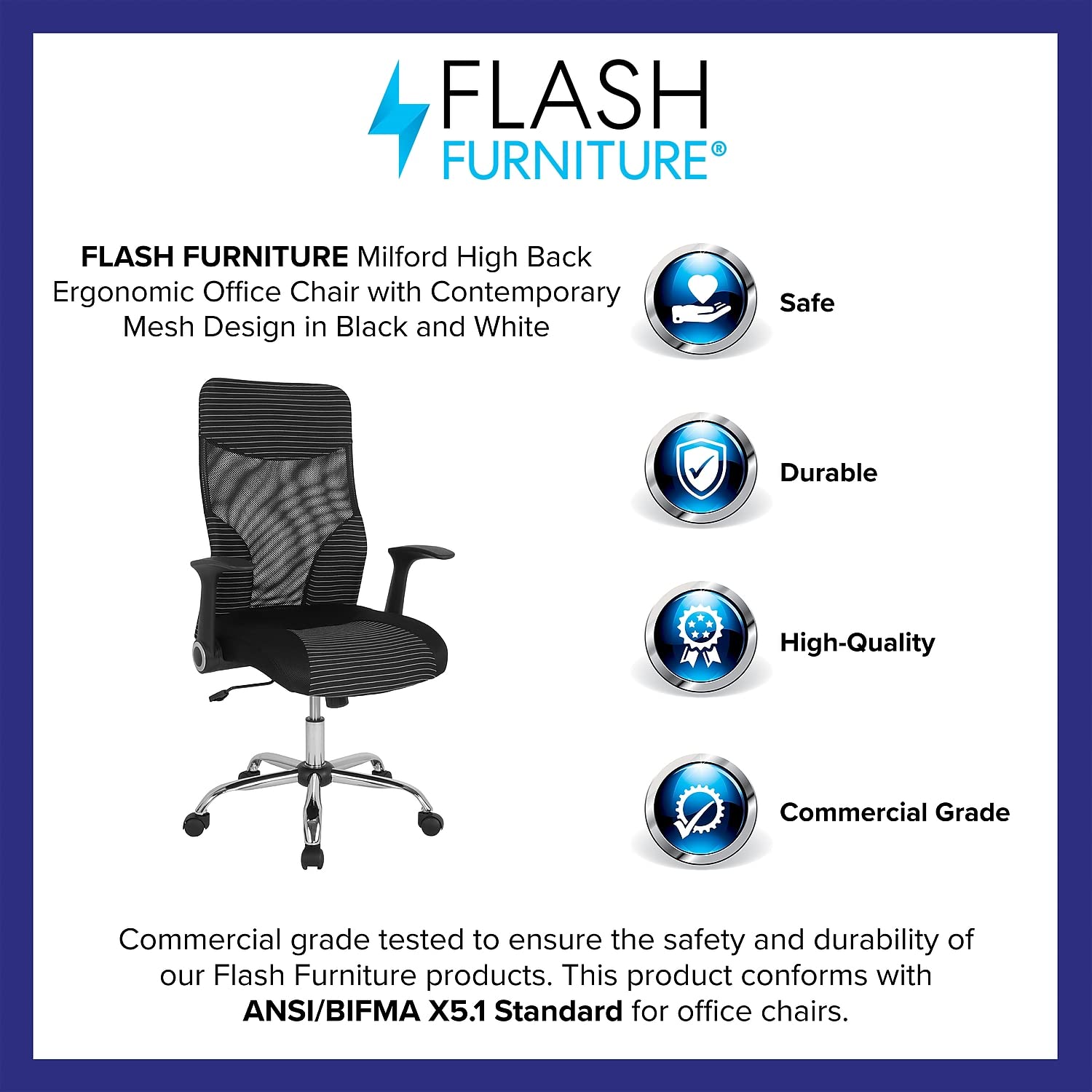 Flash Furniture Milford High Back Ergonomic Office Chair With Contemporary Mesh Design In Black And White