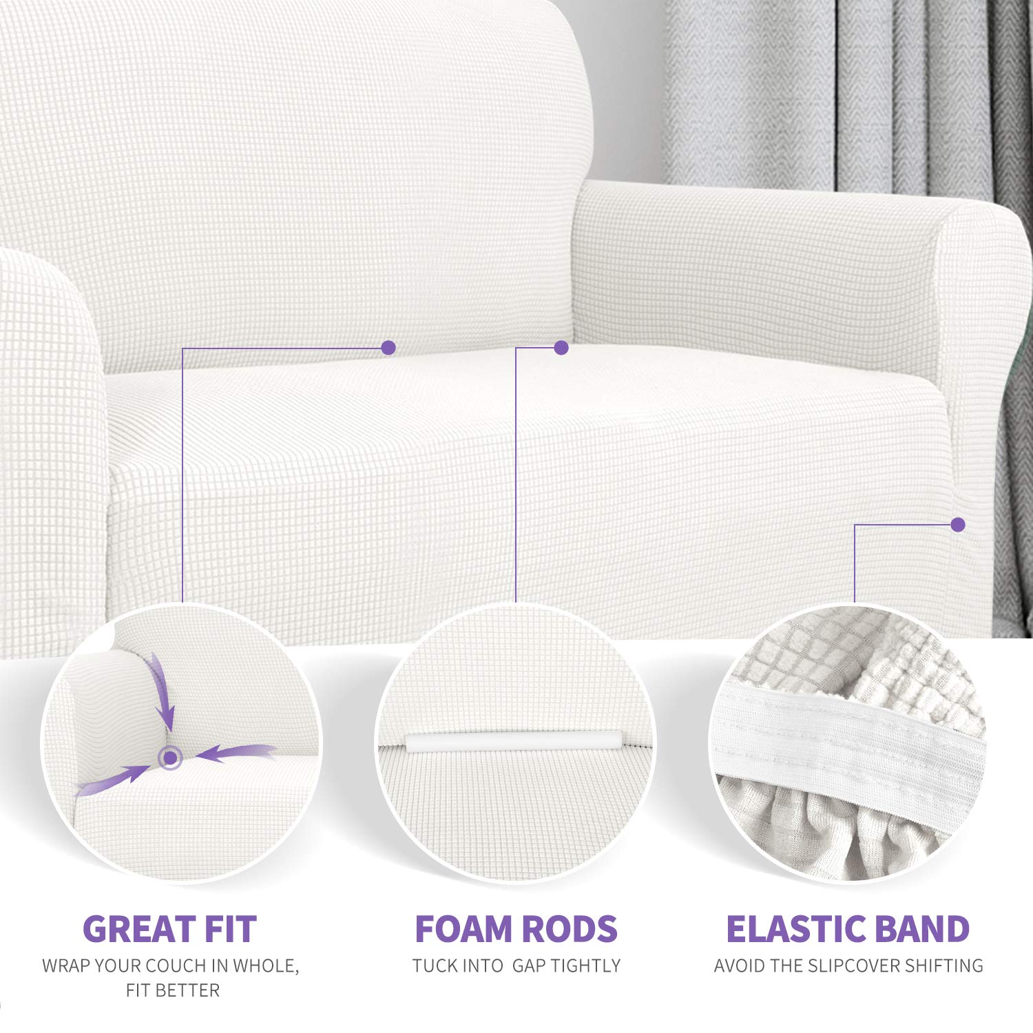 Znsayotx Super Stretch Chair Slipcover Universal Sofa Chair Covers For Living Room Dogs Pet Furniture Protector Spandex Armchair Slipcovers With Anti Slip Foam Sticks (White, Chair)