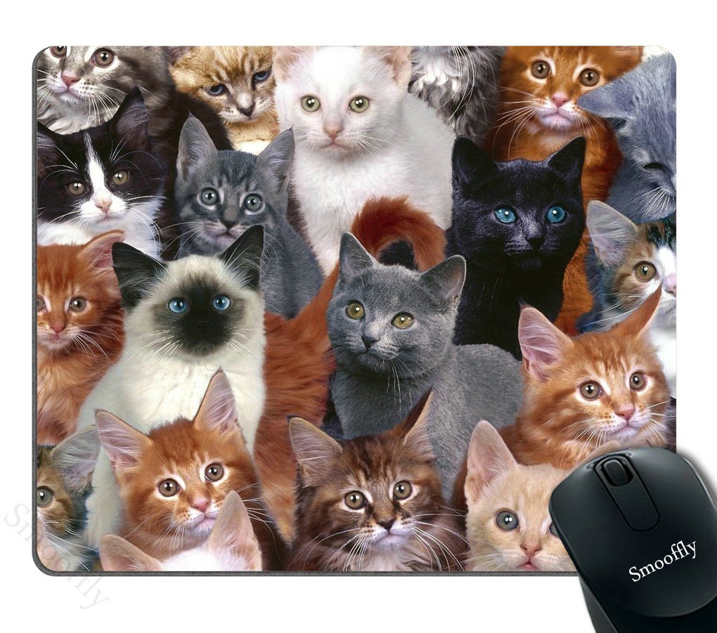 Smooffly Gaming Mouse Pad Custom Design,Cats Galore Mouse Pad White Black Brown Cat Personality Desings Gaming Mouse Pad