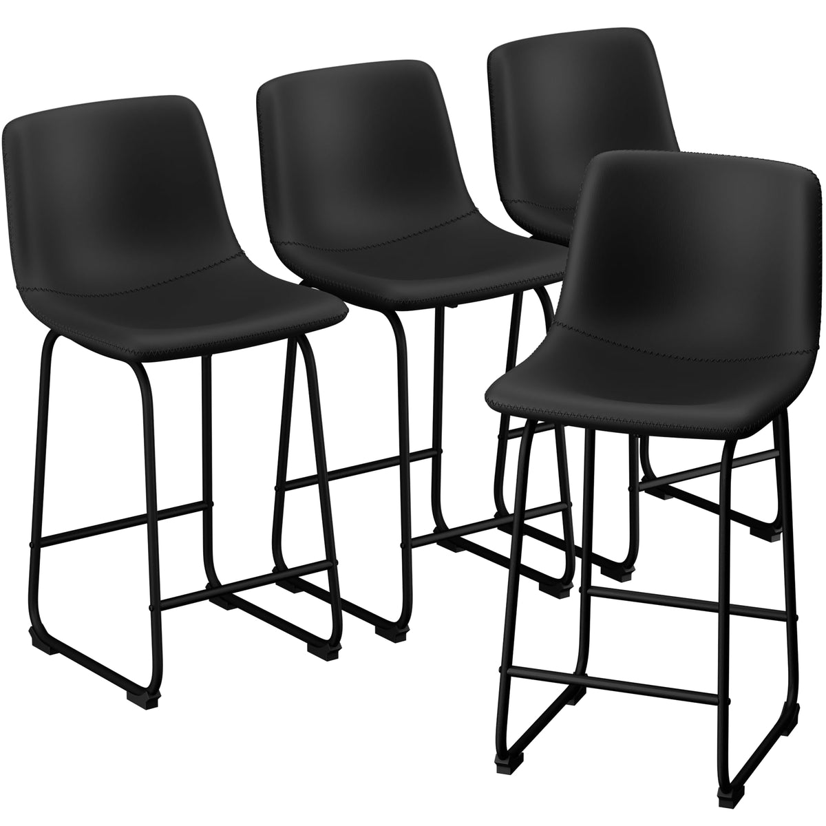 Aowos Bar Stools Set of 4, Modern Counter Height Bar Stools with Back, 26 Inch Faux Leather Bar Stools with Metal Legs and Footr