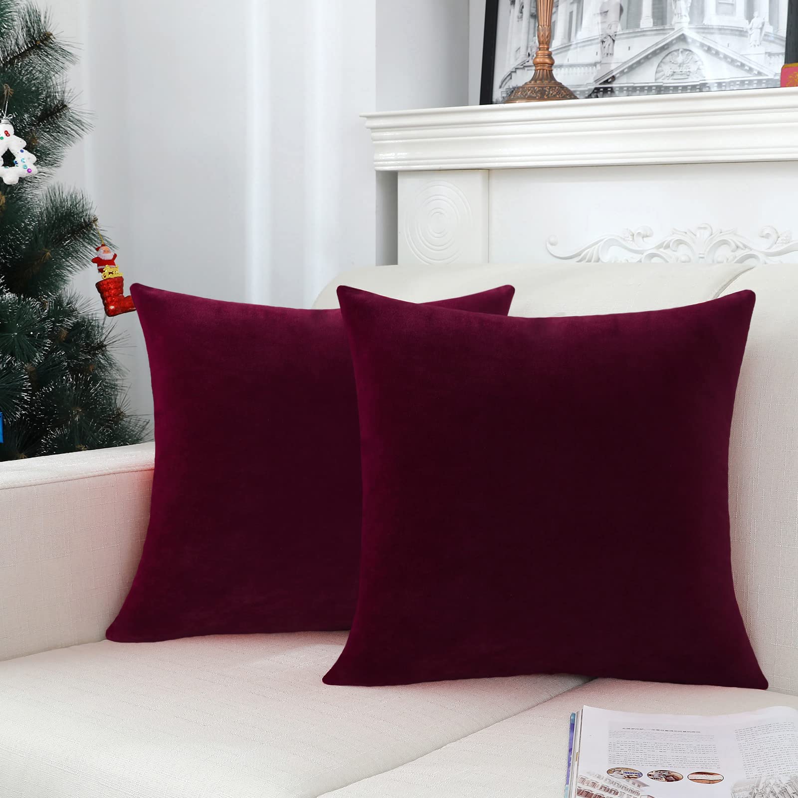 Jeneoo Set Of 2 Comfy Soft Thick Velvet Throw Pillow Covers For Sofa Couch Decorative Solid Square Cushion Cases For Bedroom Car