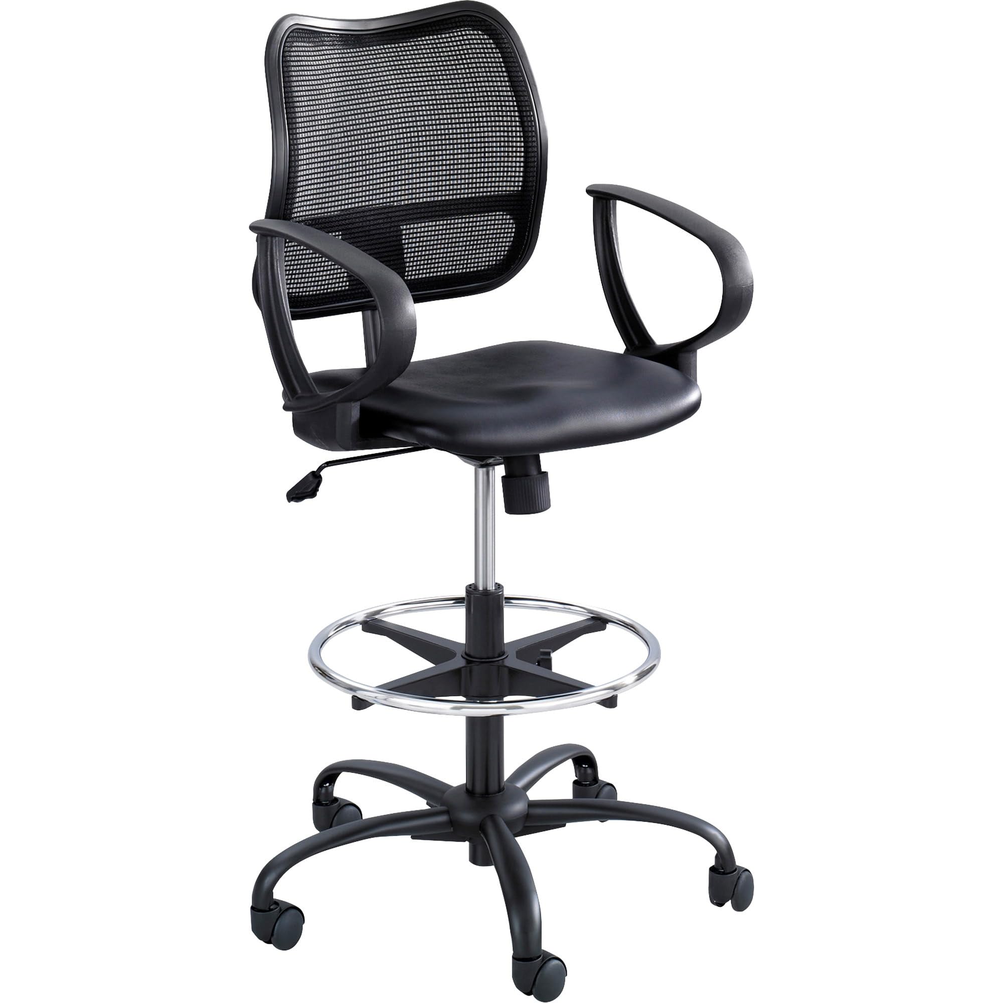 Safco Rolling Chair, Extended Height, Black Vinyl Mesh, Adjustable Height, Supportive Back and Ergonomic Design, 250 lbs Capacity, Black