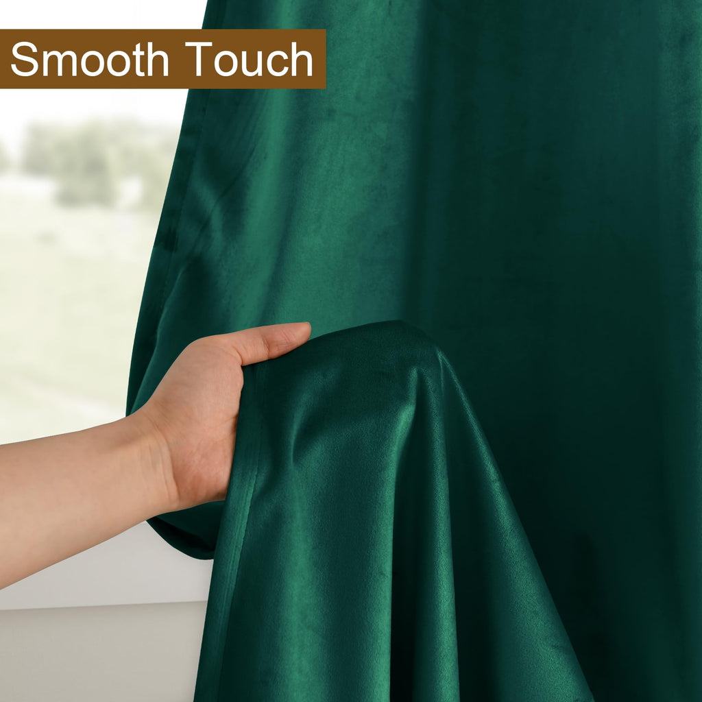 Dwcn Velvet Blackout Curtain Panels - Dark Green Bundleable Grommet Top Thermal Insulated Window Treatment Set Home Decor Modern