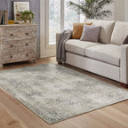 HomeRoots 508171 8 x 11 ft. Gray Beige & Teal Oriental Power Loom Stain Resistant Rectangle Area Rug